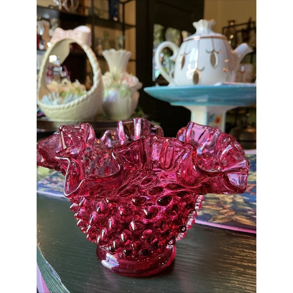 Vintage Fenton Cranberry Pink Hobnail 6.5